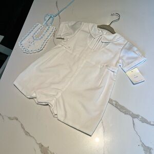 White Baby Romper with Collar 9M - great for baby photoshoot or baptism